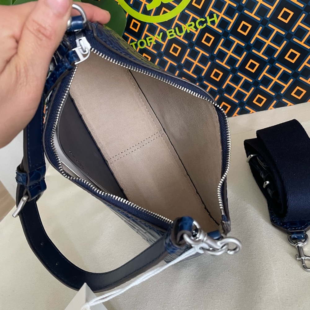 Tory Burch Blue Croc-Embossed convertible Women's crossbody Bag 2 straps - Picture 12 of 16